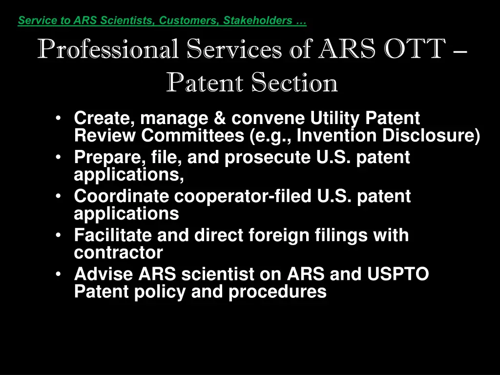 service to ars scientists customers stakeholders