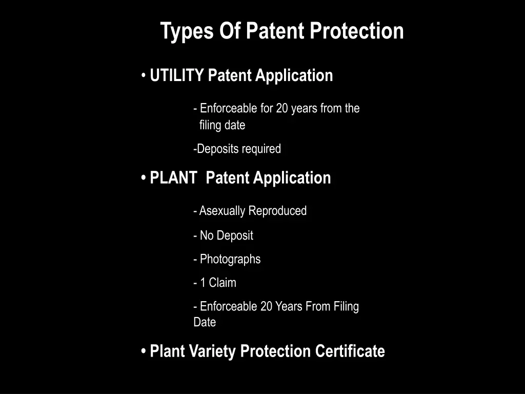 types of patent protection