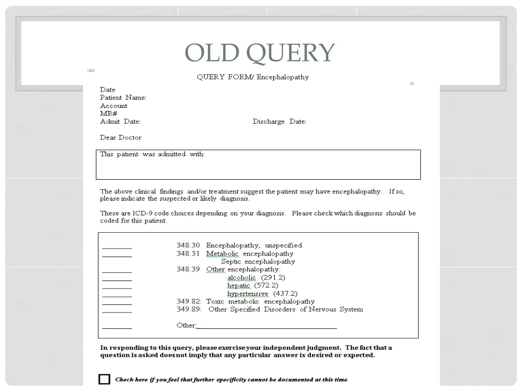 old query