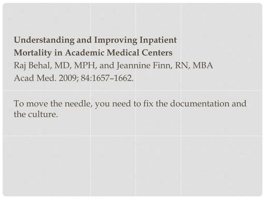 understanding and improving inpatient mortality