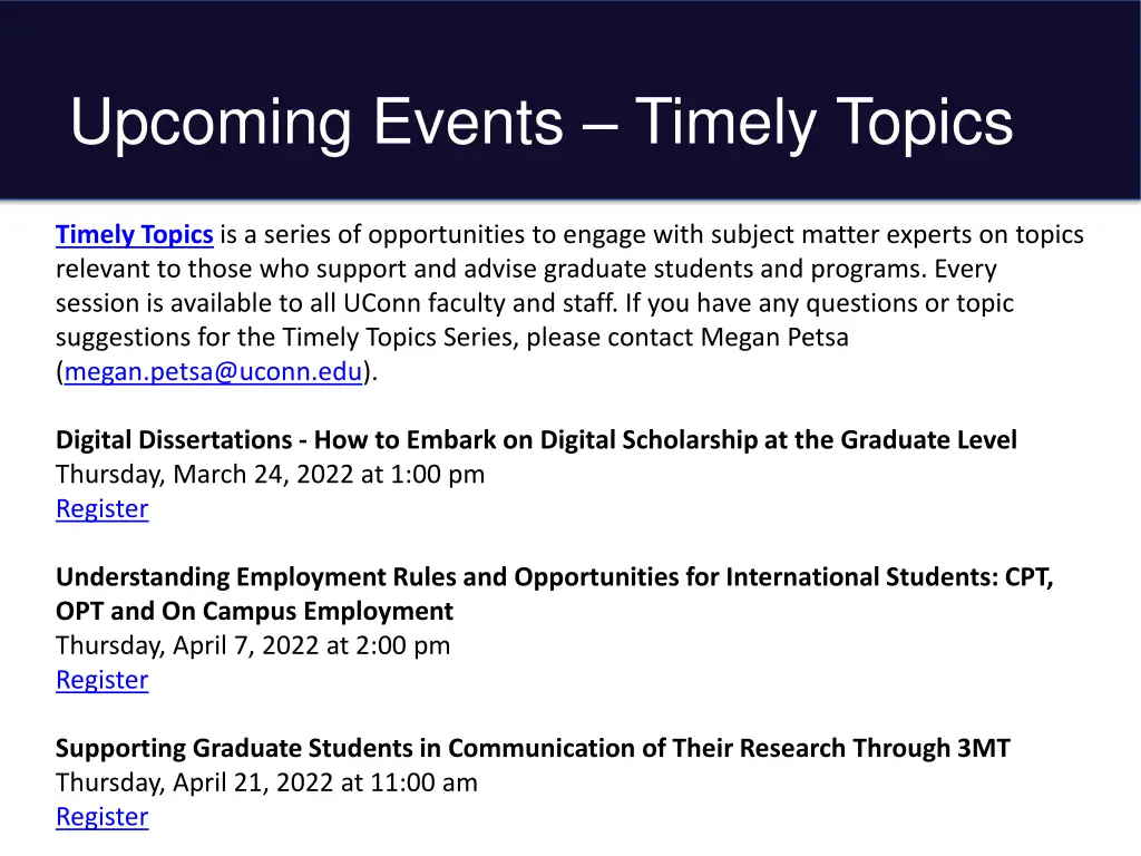 upcoming events timely topics