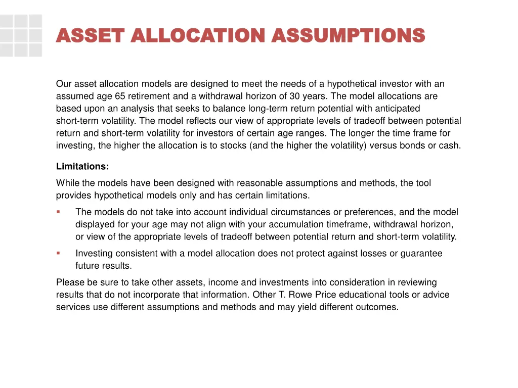 asset allocation assumptions asset allocation