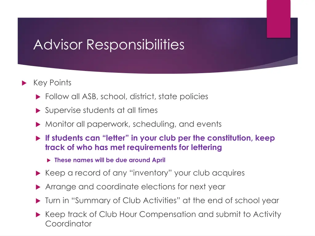 advisor responsibilities