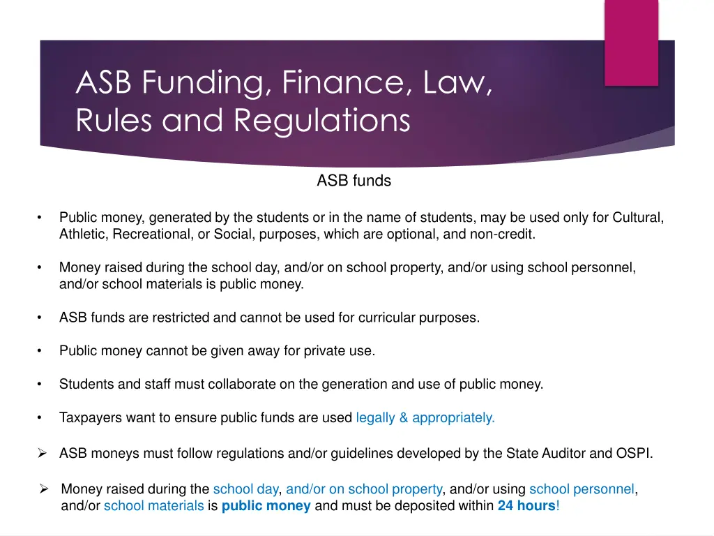 asb funding finance law rules and regulations