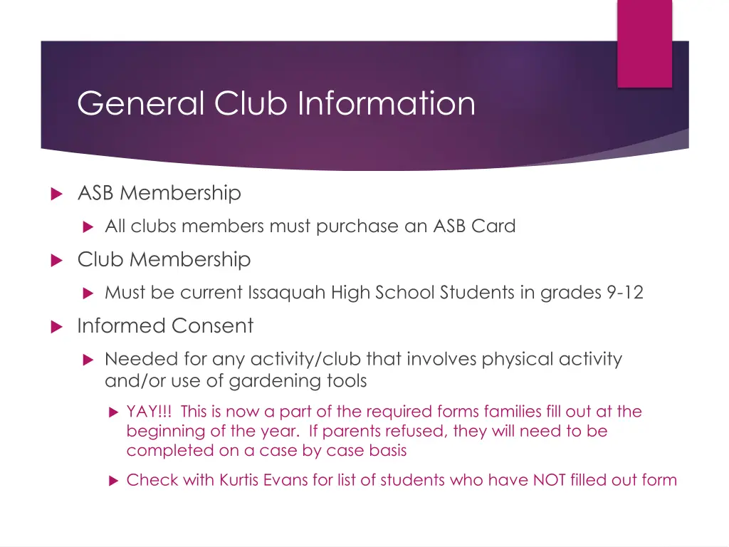 general club information