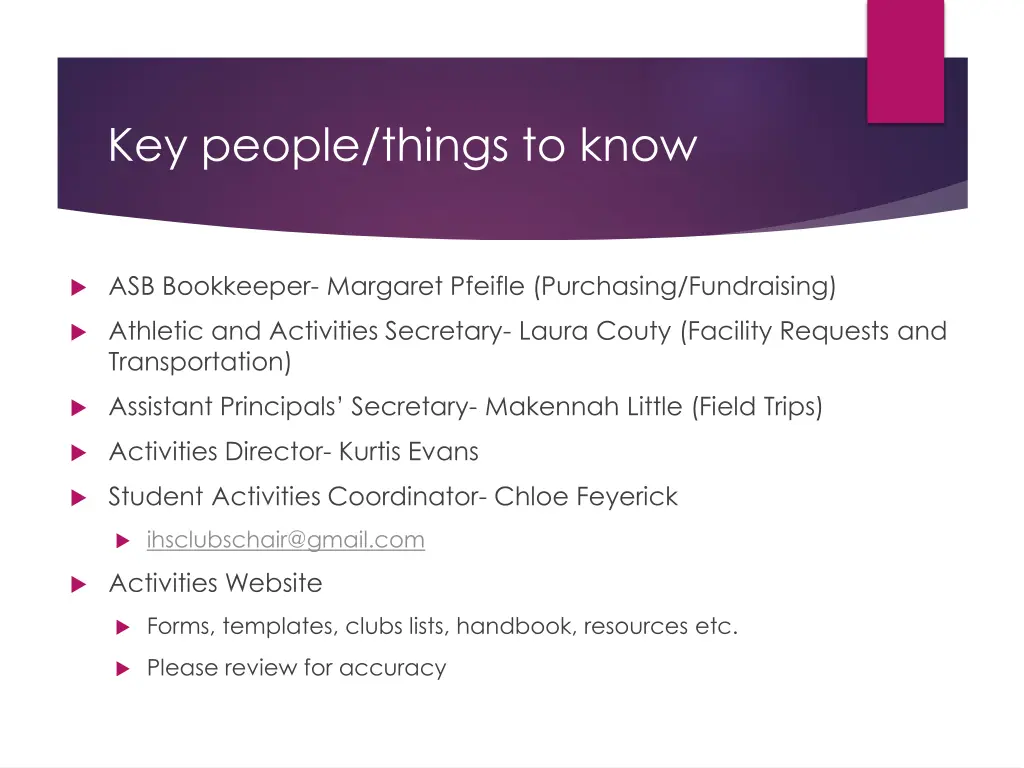 key people things to know