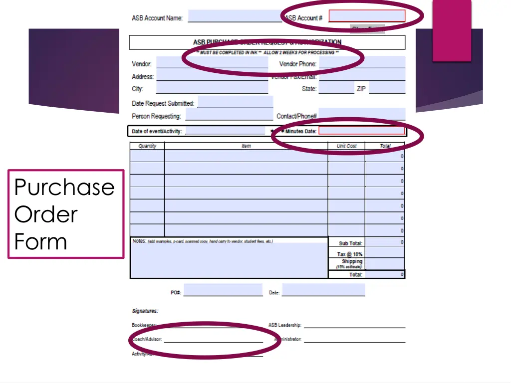 purchase order form