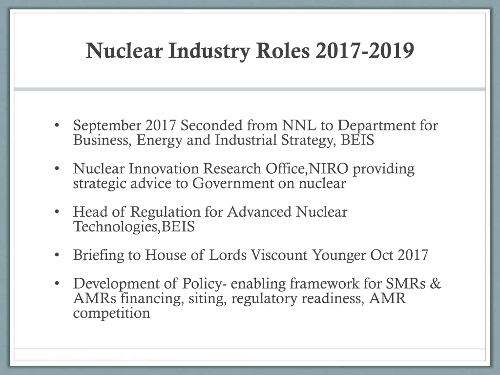 nuclear industry roles 2017 2019