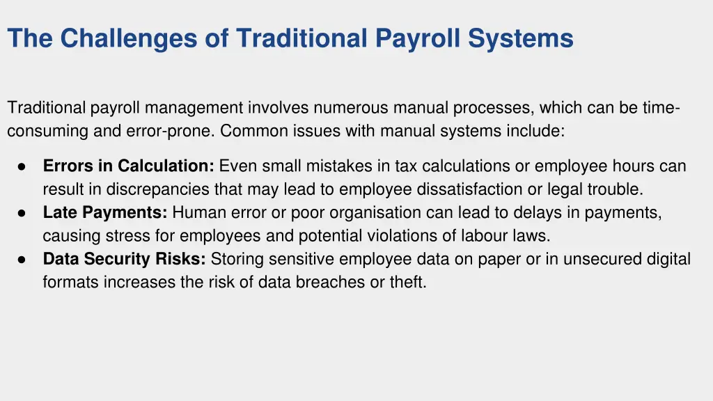 the challenges of traditional payroll systems