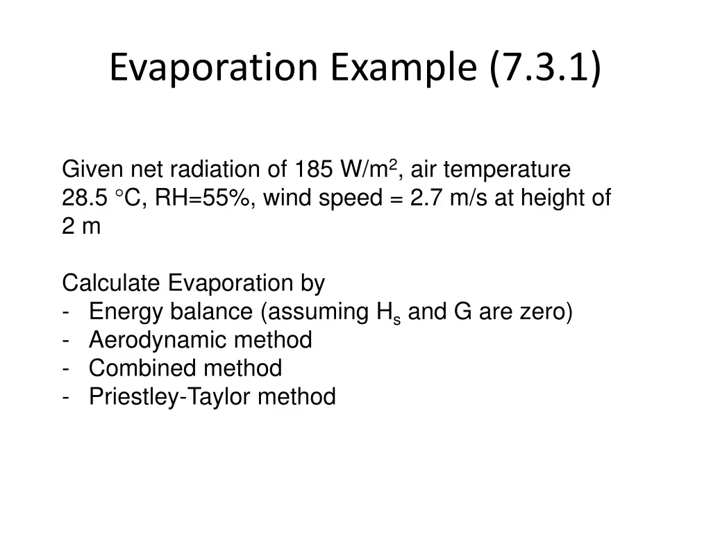 evaporation example 7 3 1