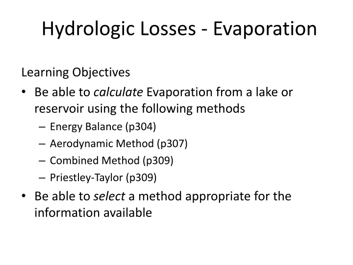 hydrologic losses evaporation