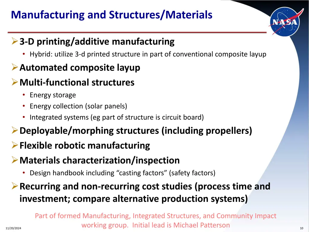 manufacturing and structures materials