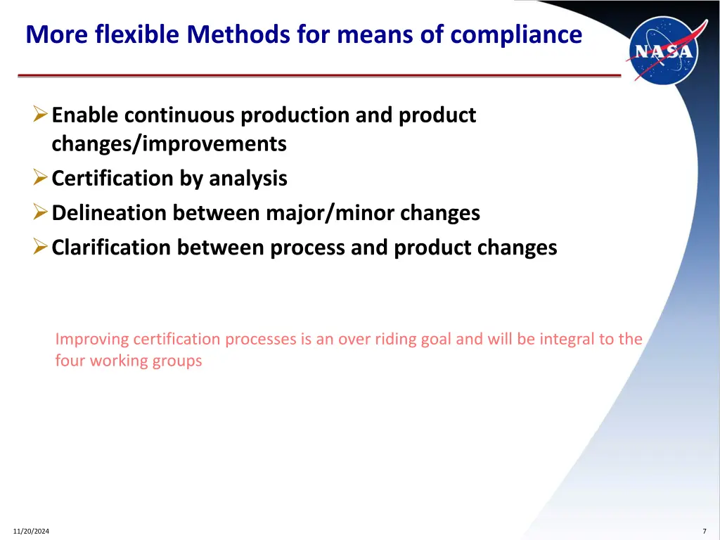 more flexible methods for means of compliance