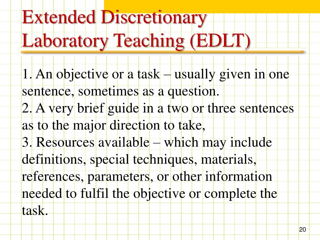 extended discretionary laboratory teaching edlt