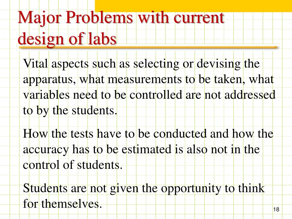 major problems with current design of labs