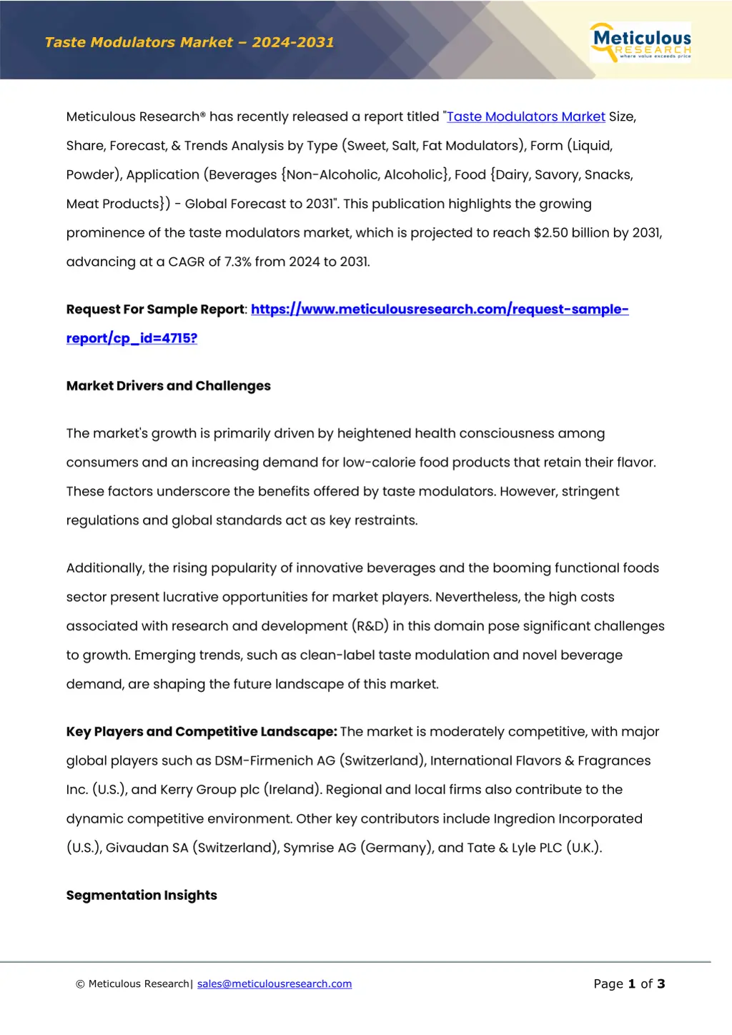 taste modulators market 2024 2031