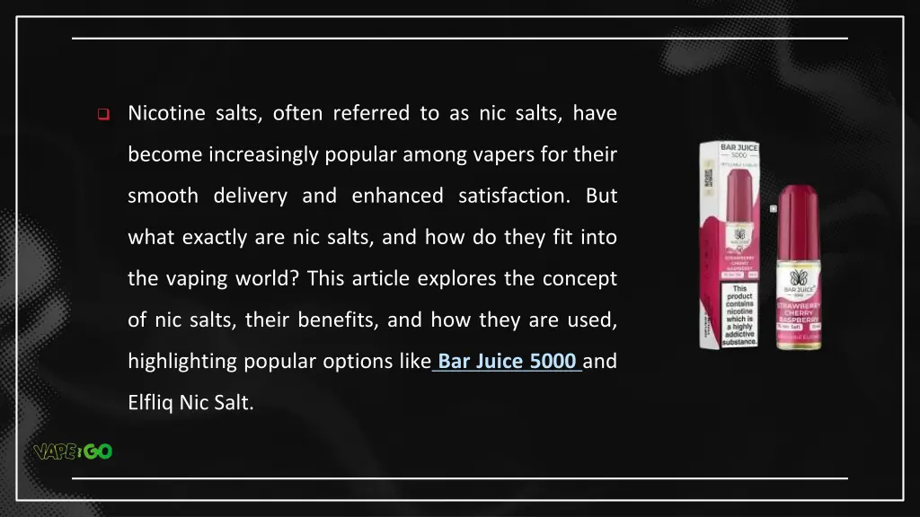 nicotine salts often referred to as nic salts have