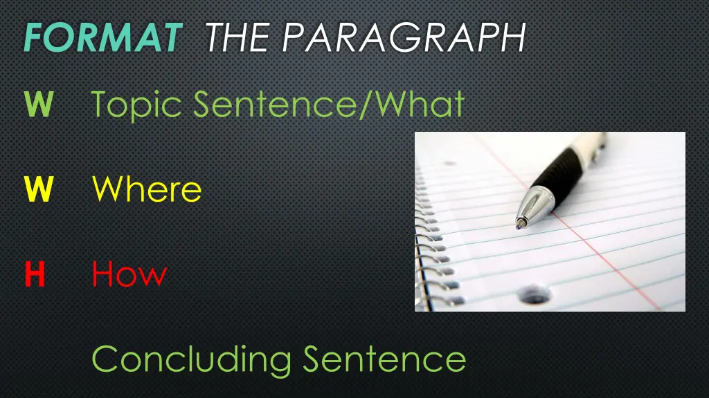 format the paragraph topic sentence what w