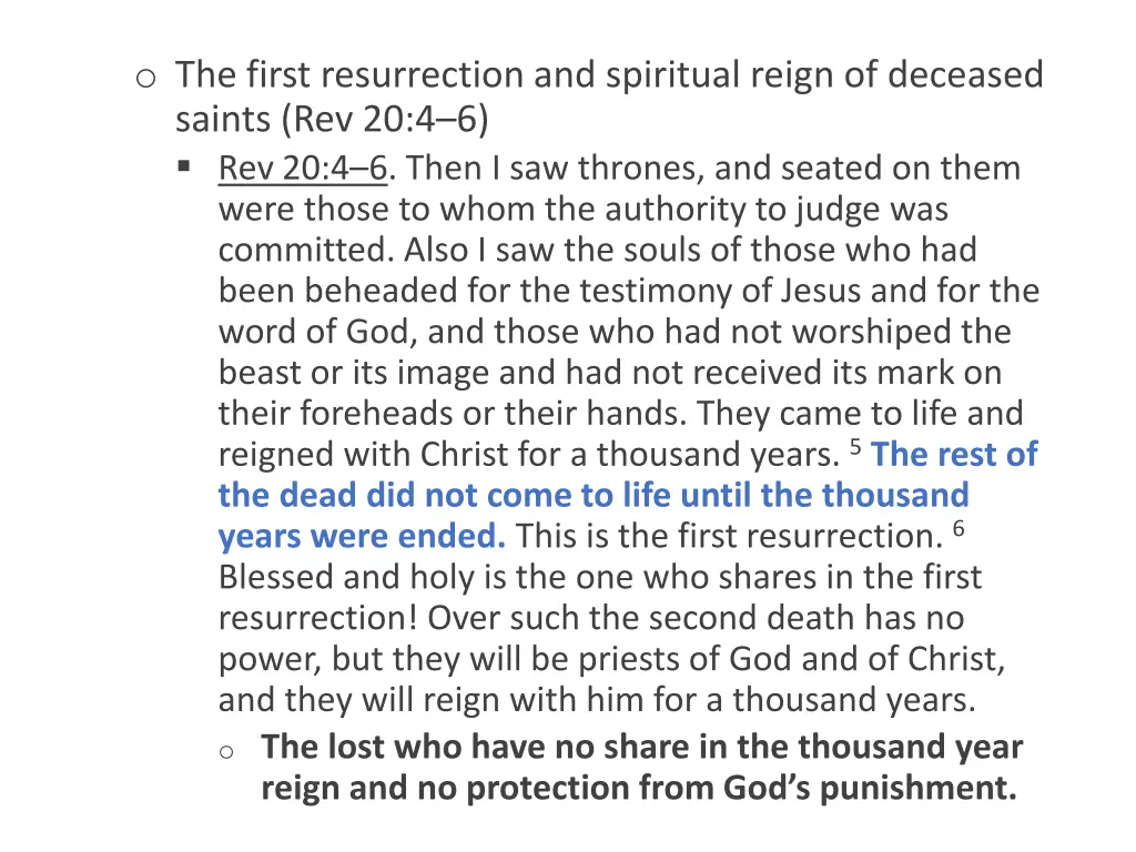 o the first resurrection and spiritual reign