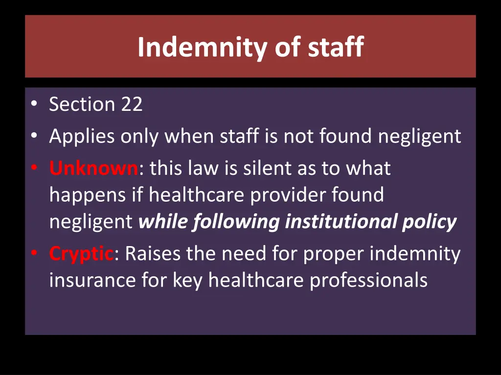 indemnity of staff