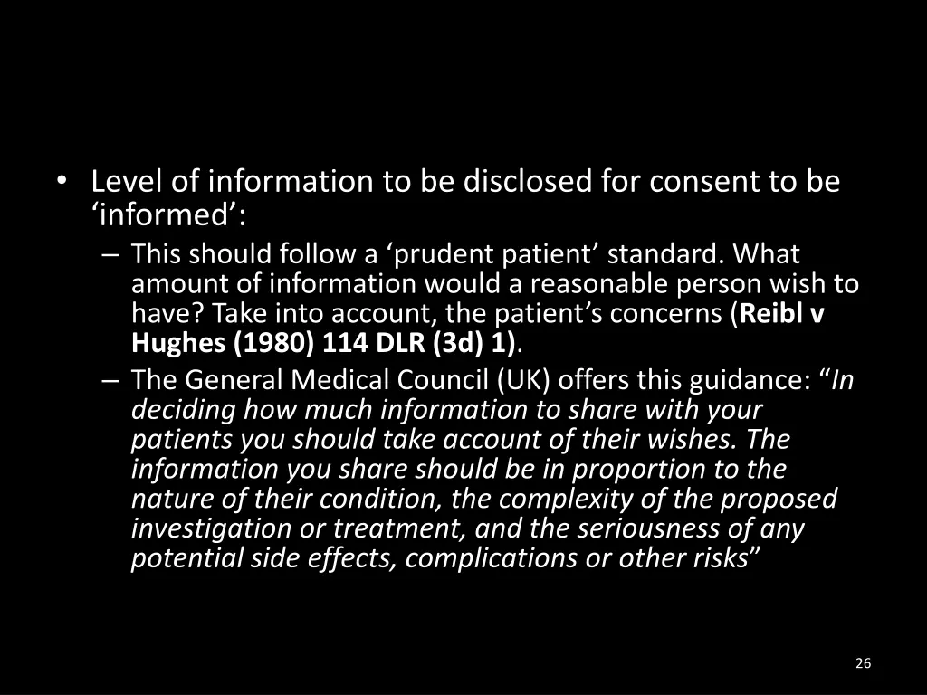 level of information to be disclosed for consent