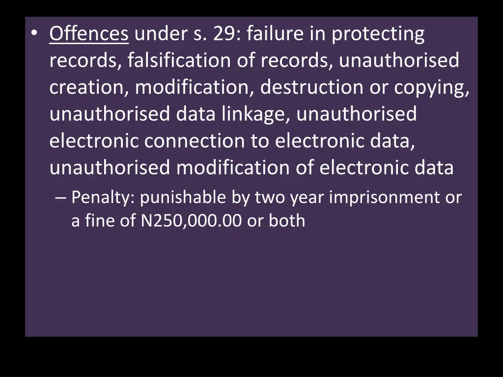 offences under s 29 failure in protecting records