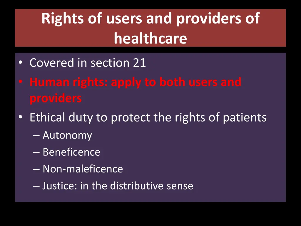 rights of users and providers of healthcare