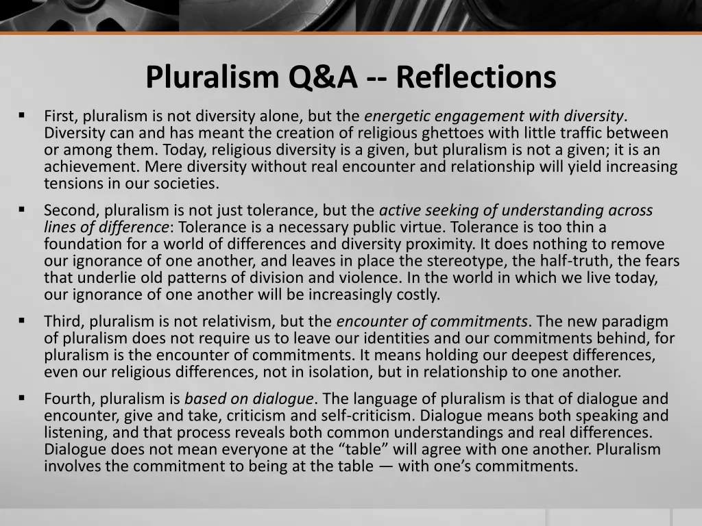 pluralism q a reflections