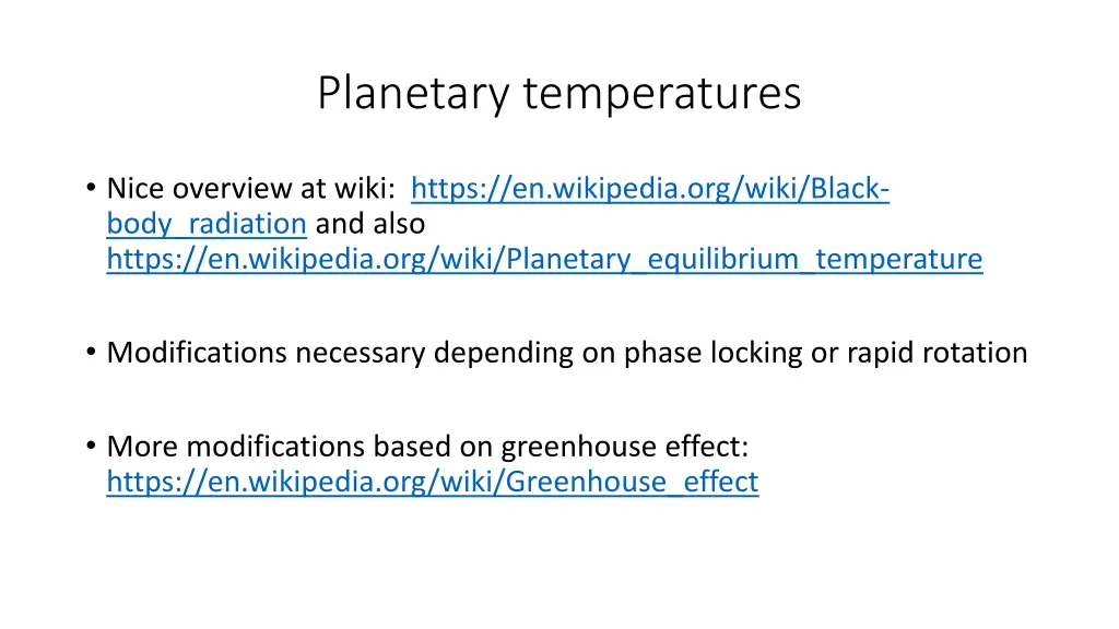 planetary temperatures