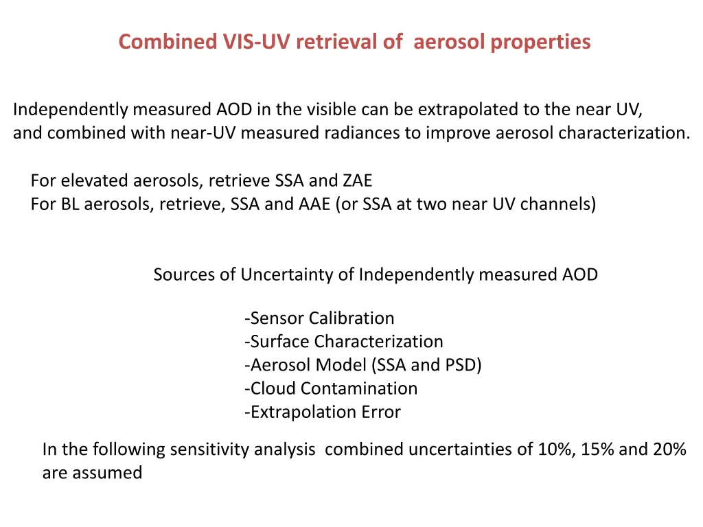 combined vis uv retrieval of aerosol properties