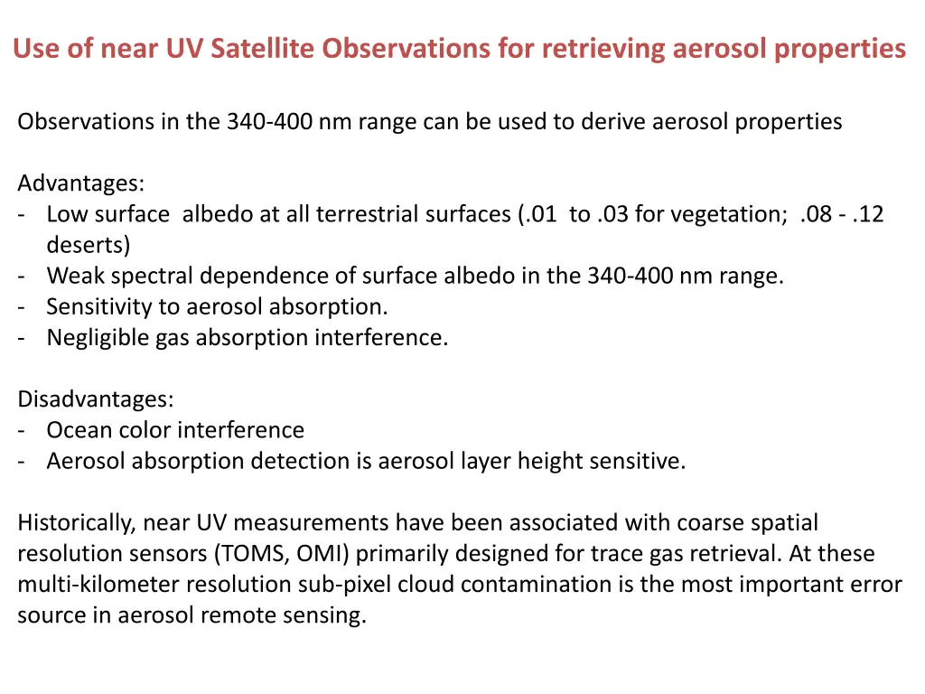 use of near uv satellite observations