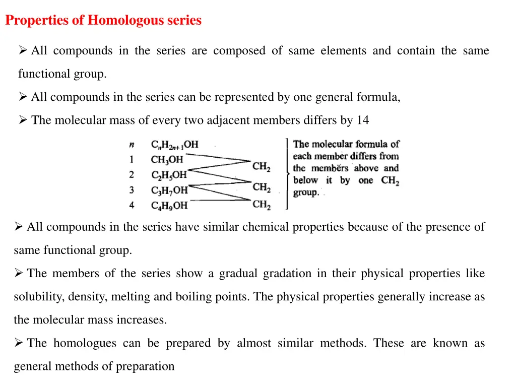 properties of homologous series