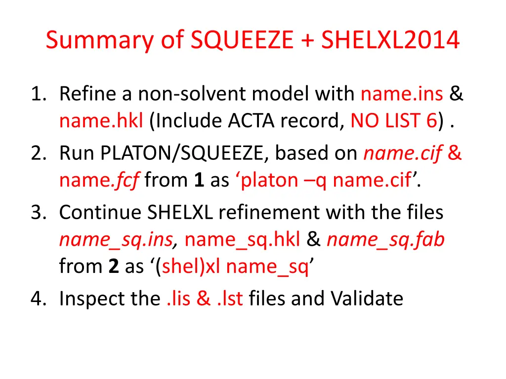 summary of squeeze shelxl2014