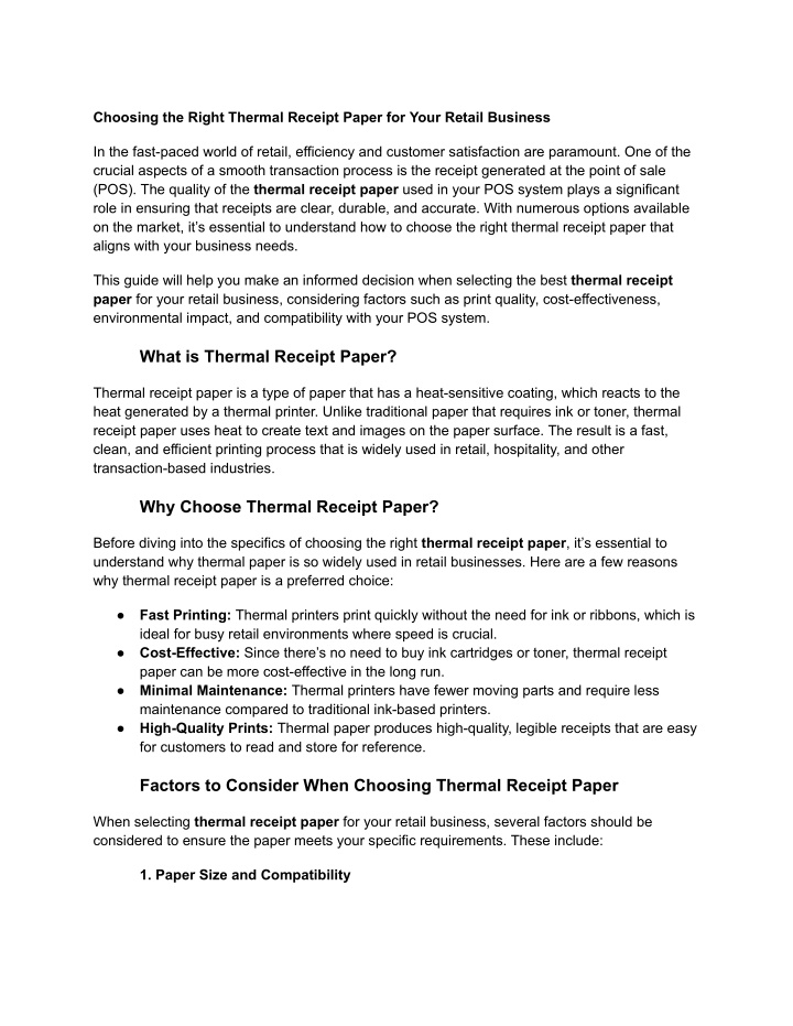 choosing the right thermal receipt paper for your