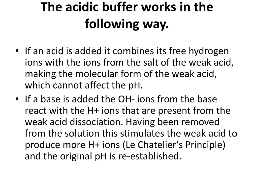 the acidic buffer works in the following way