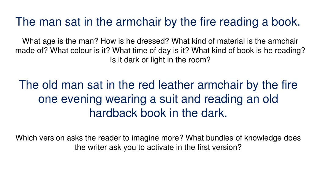 the man sat in the armchair by the fire reading