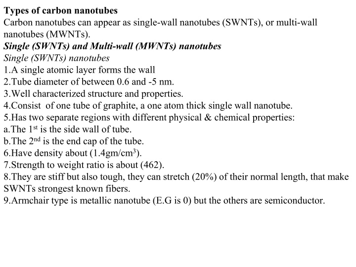 types of carbon nanotubes carbon nanotubes