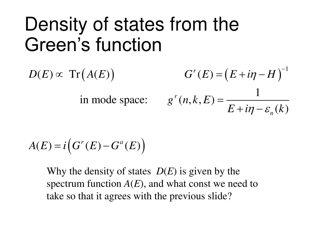 density of states from the green s function