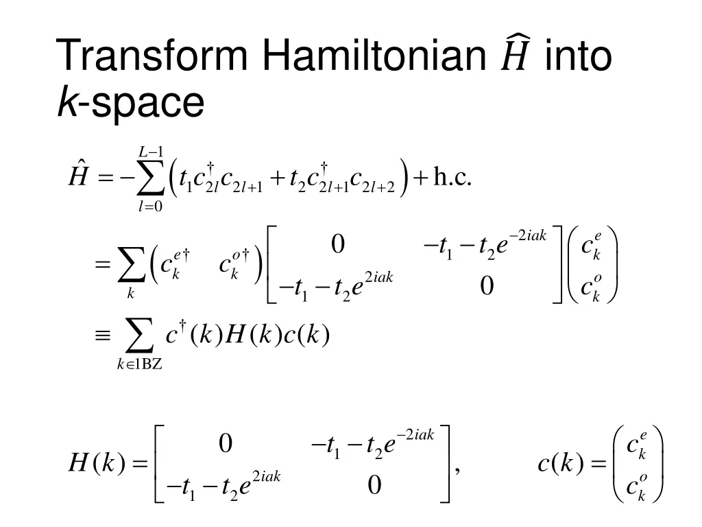 transform hamiltonian into k space