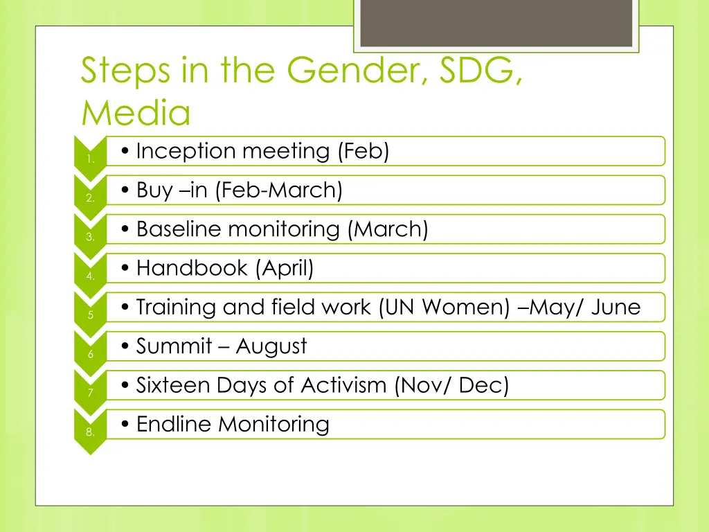 steps in the gender sdg media inception meeting