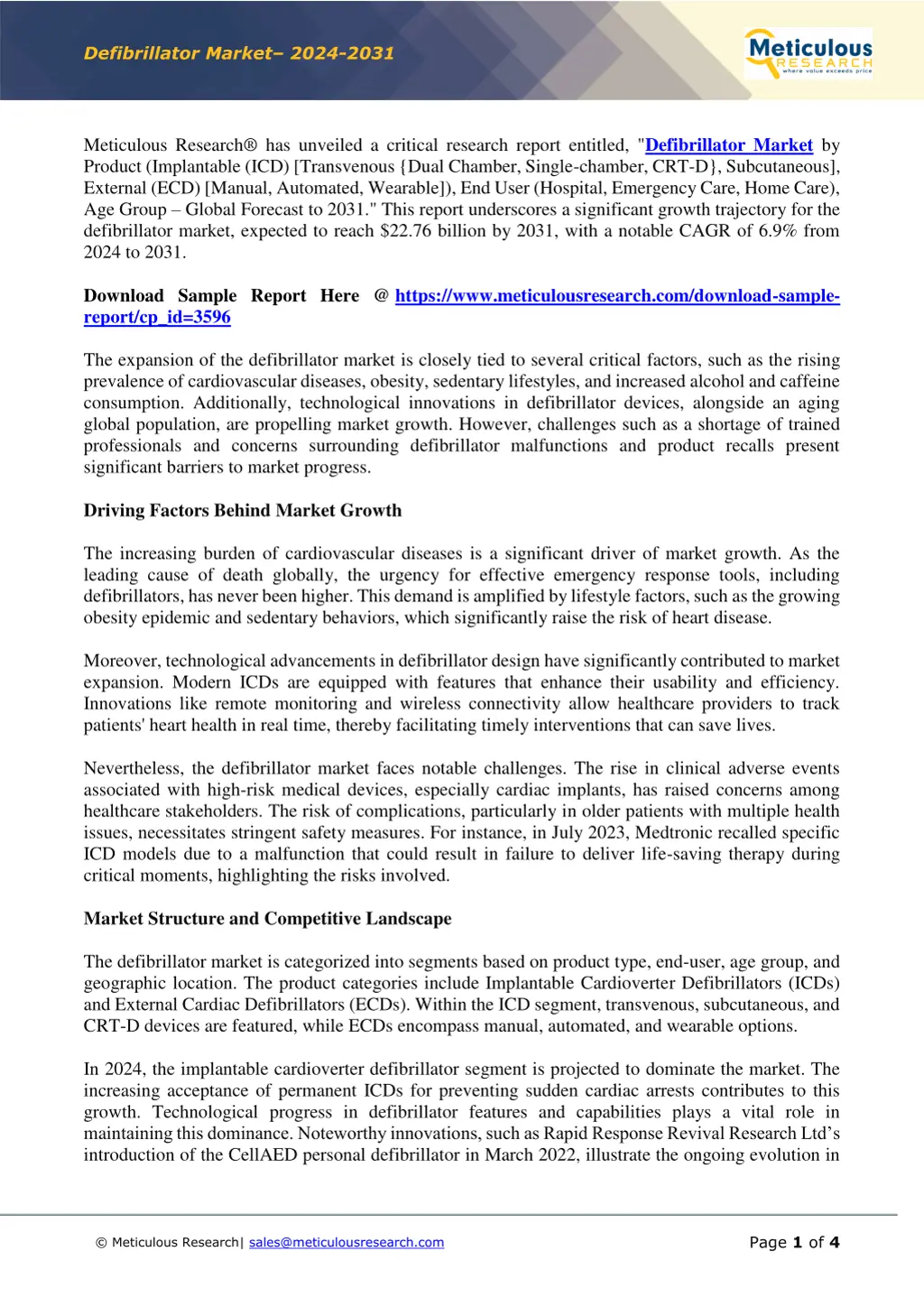 defibrillator market 2024 2031