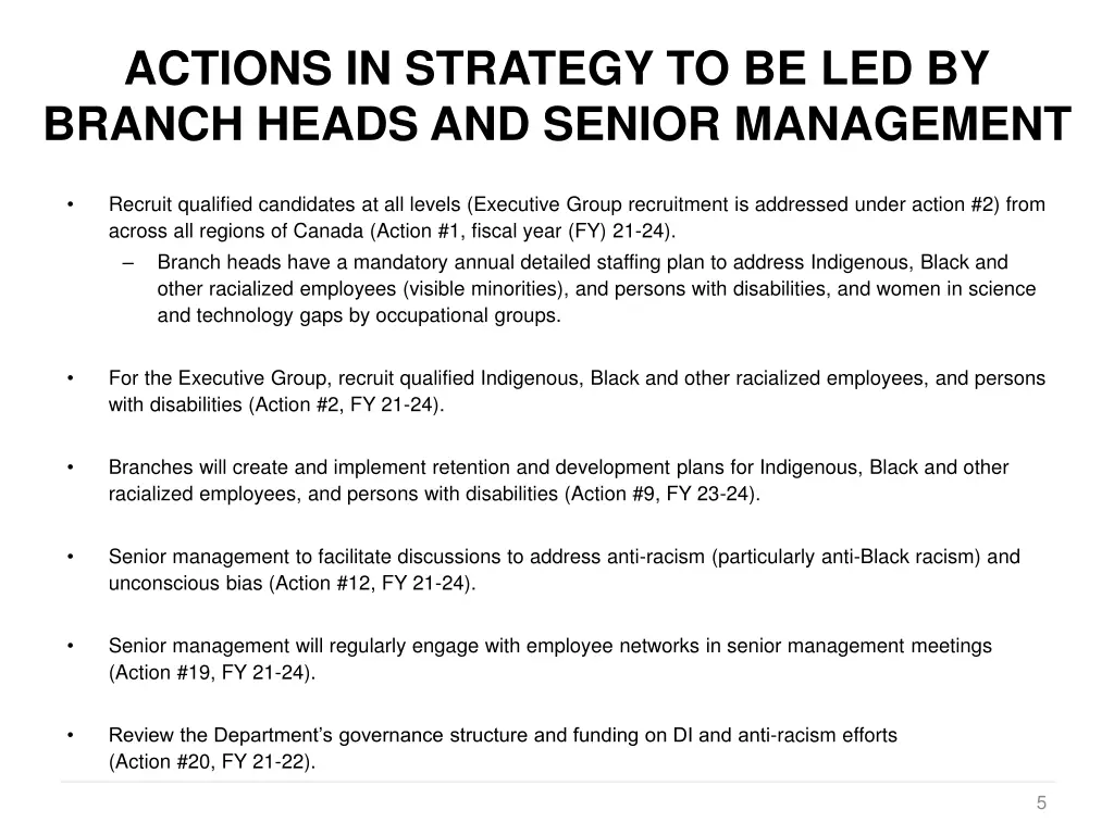 actions in strategy to be led by branch heads