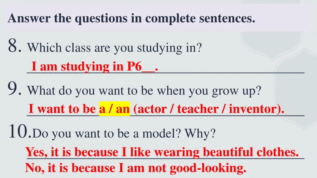 answer the questions in complete sentences 2