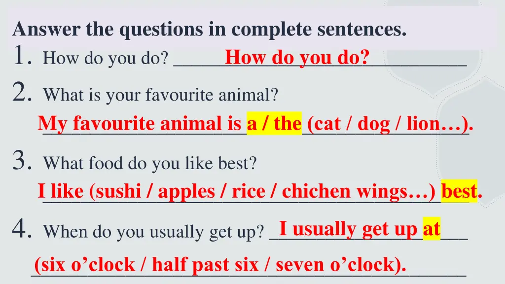 answer the questions in complete sentences