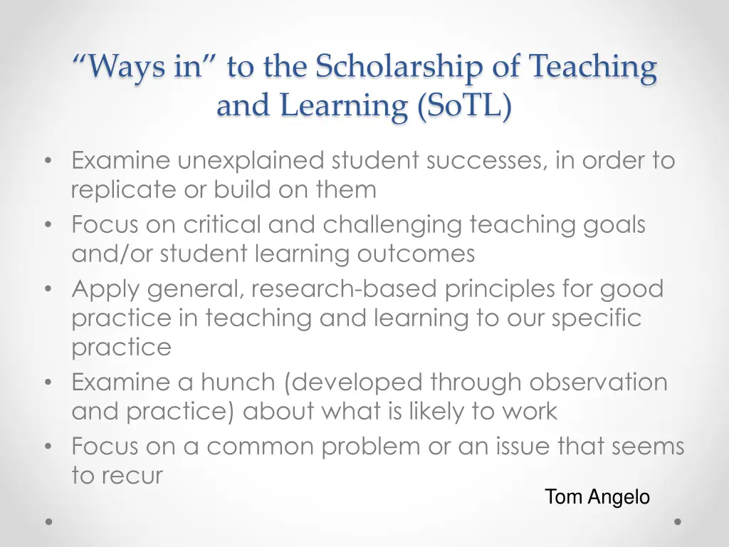 ways in to the scholarship of teaching