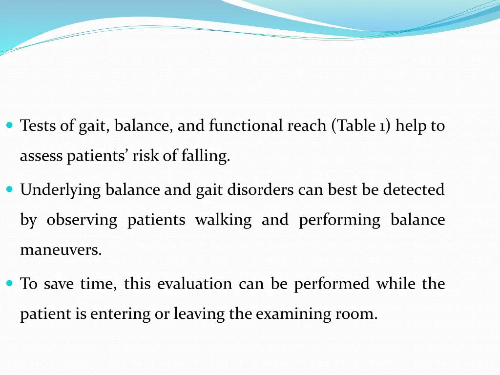 tests of gait balance and functional reach table