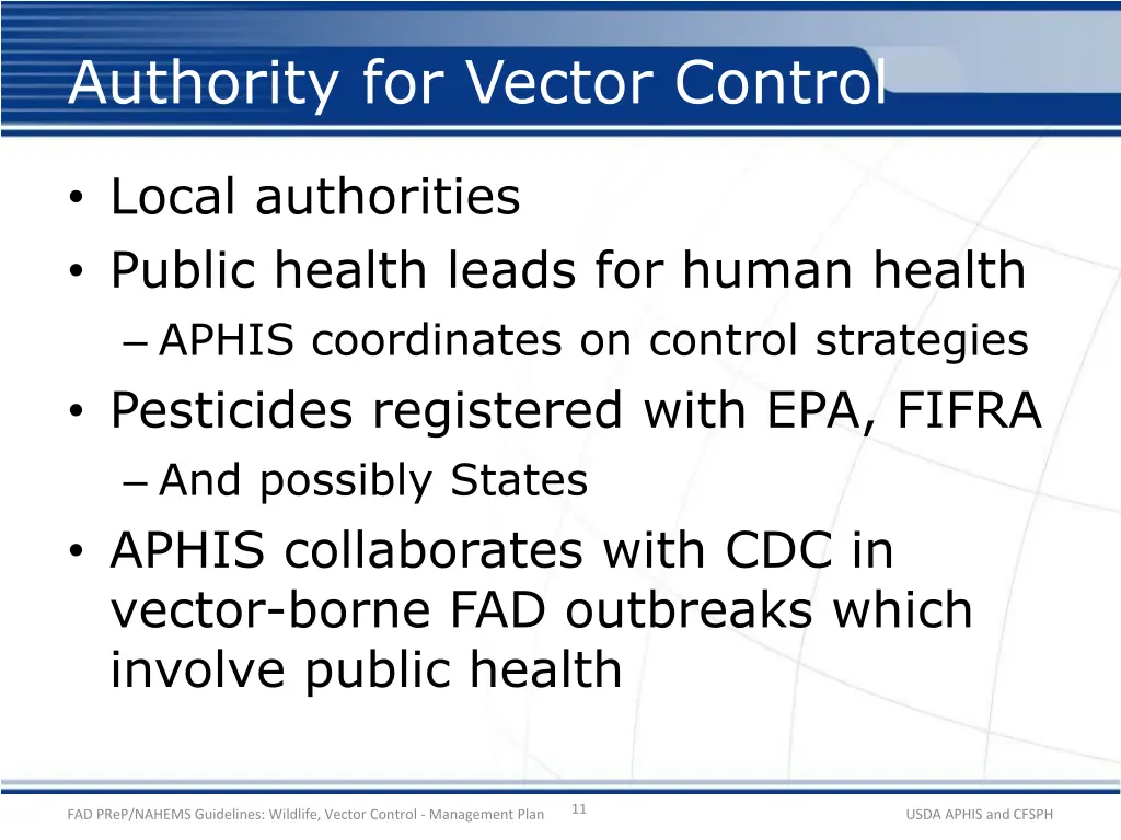 authority for vector control