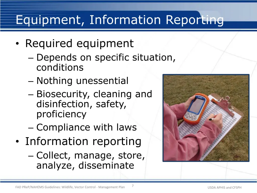 equipment information reporting