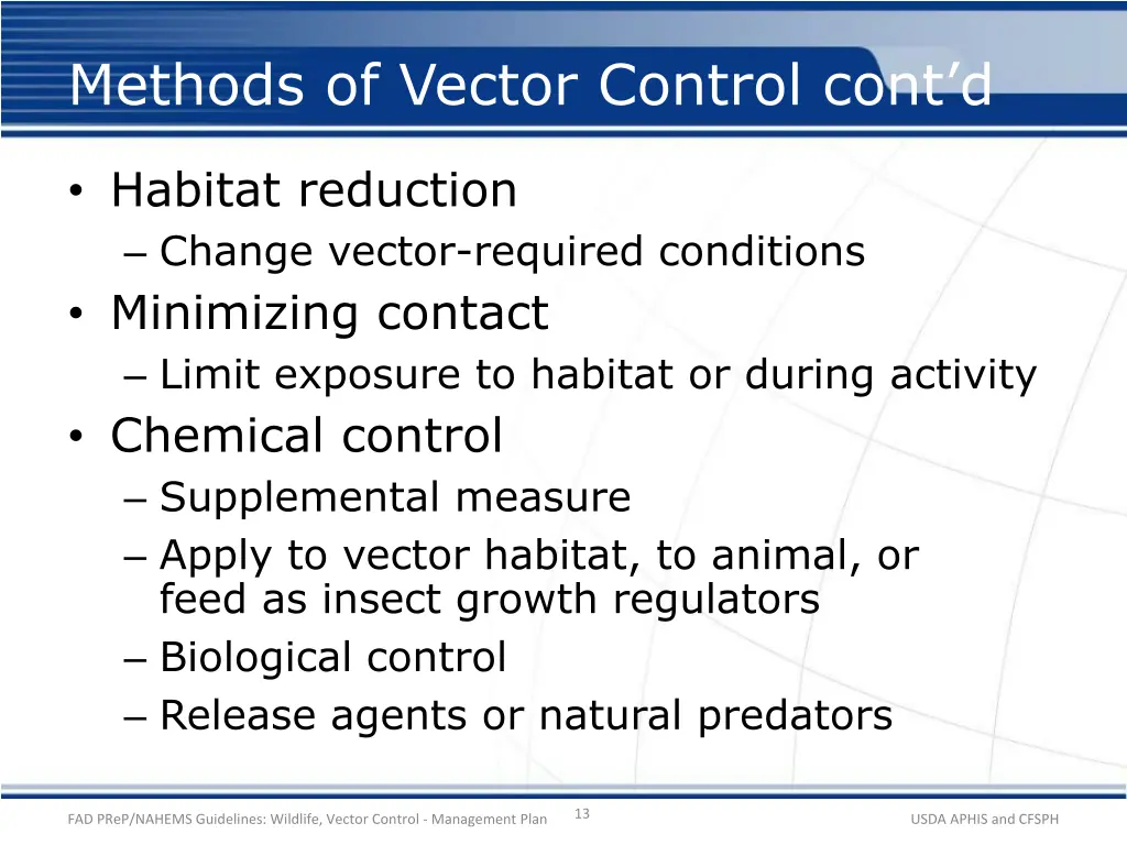 methods of vector control cont d