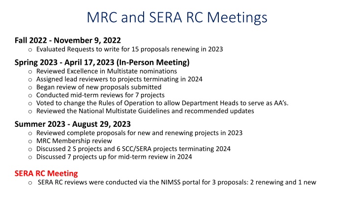 mrc and sera rc meetings